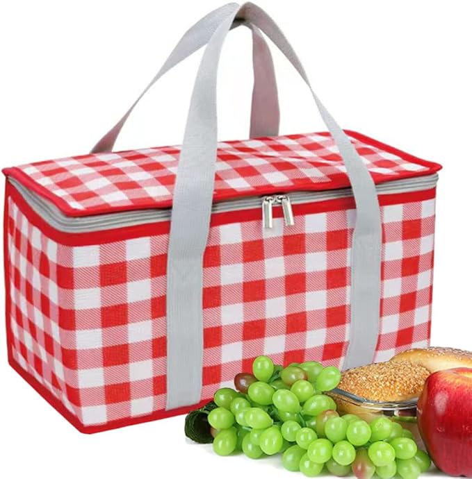 Insulated Picnic Bag, Cooling Bag, Reusable, Beach Bag, Cooling Bag, Zippered Top - Cooling Bag, Suitable for Hot and Cold Picnic Baskets, Foldable, Picnic, Beach, Outdoor (14x8 x 8 inches)